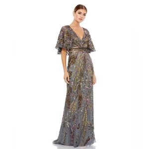 Mac Duggal Sequined V Neck Cape Sleeve Gown 5439